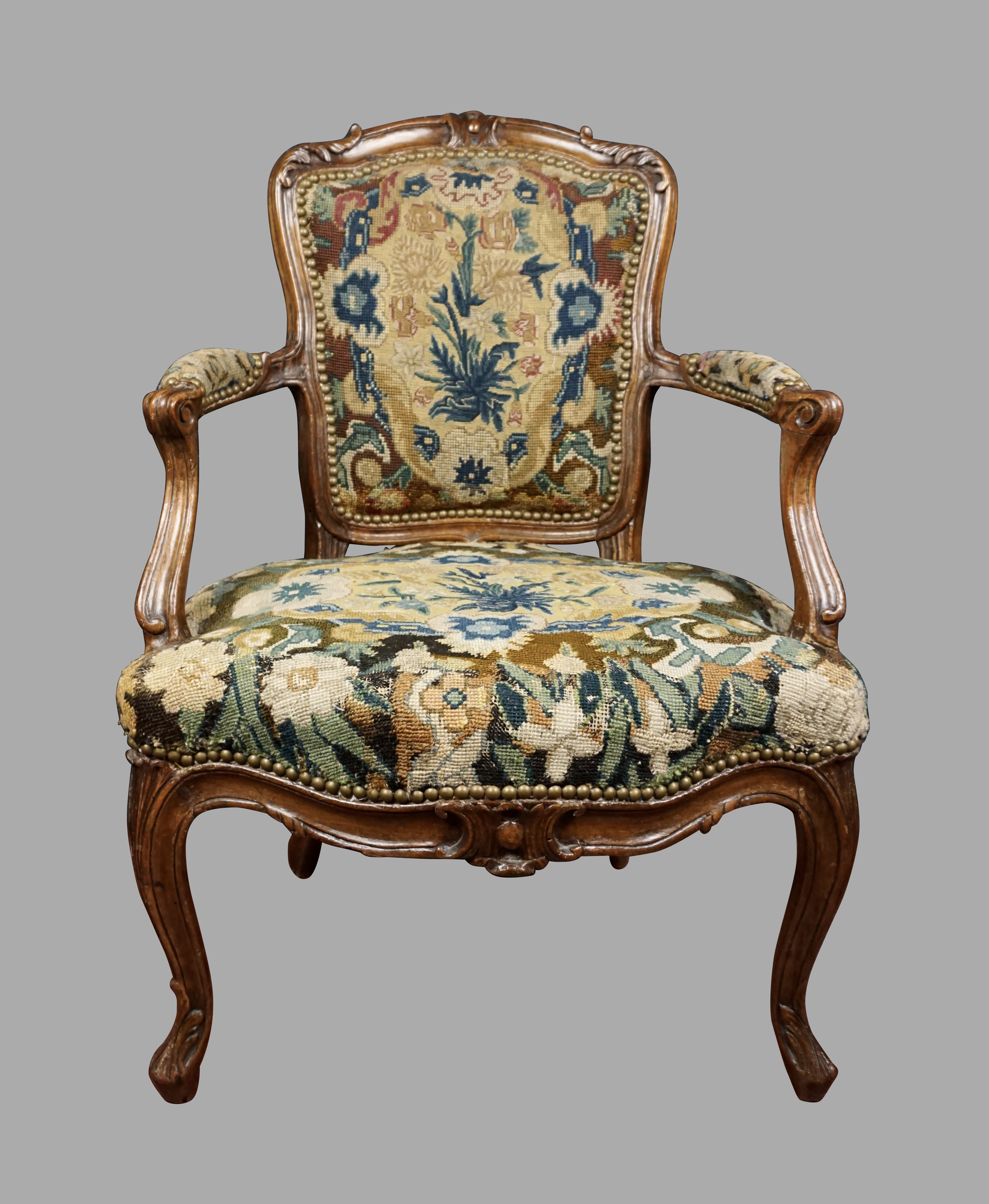 Louis XV, Louis XV Style Needlepoint Parlor Chair