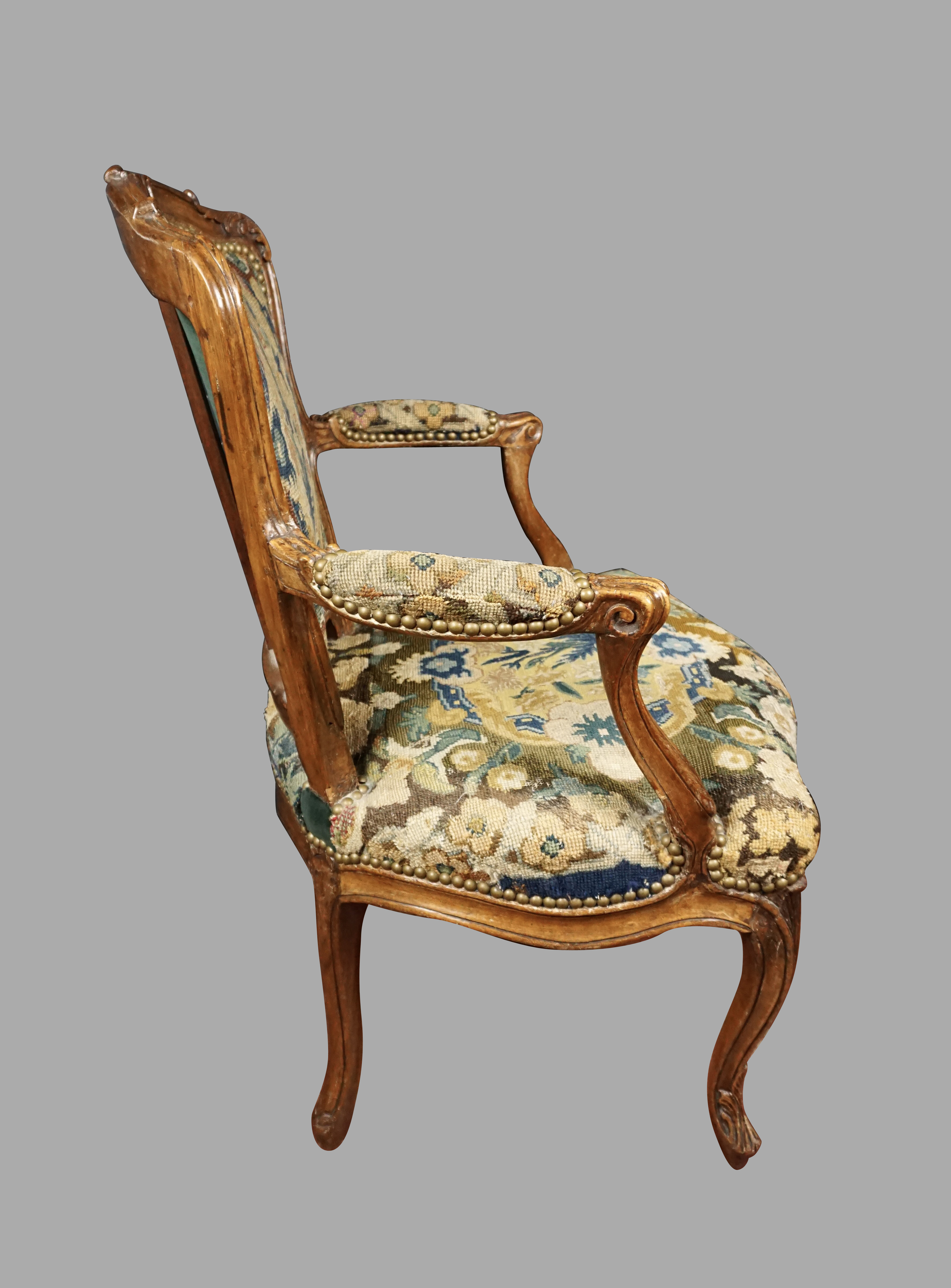 Louis XV, Louis XV Style Needlepoint Parlor Chair