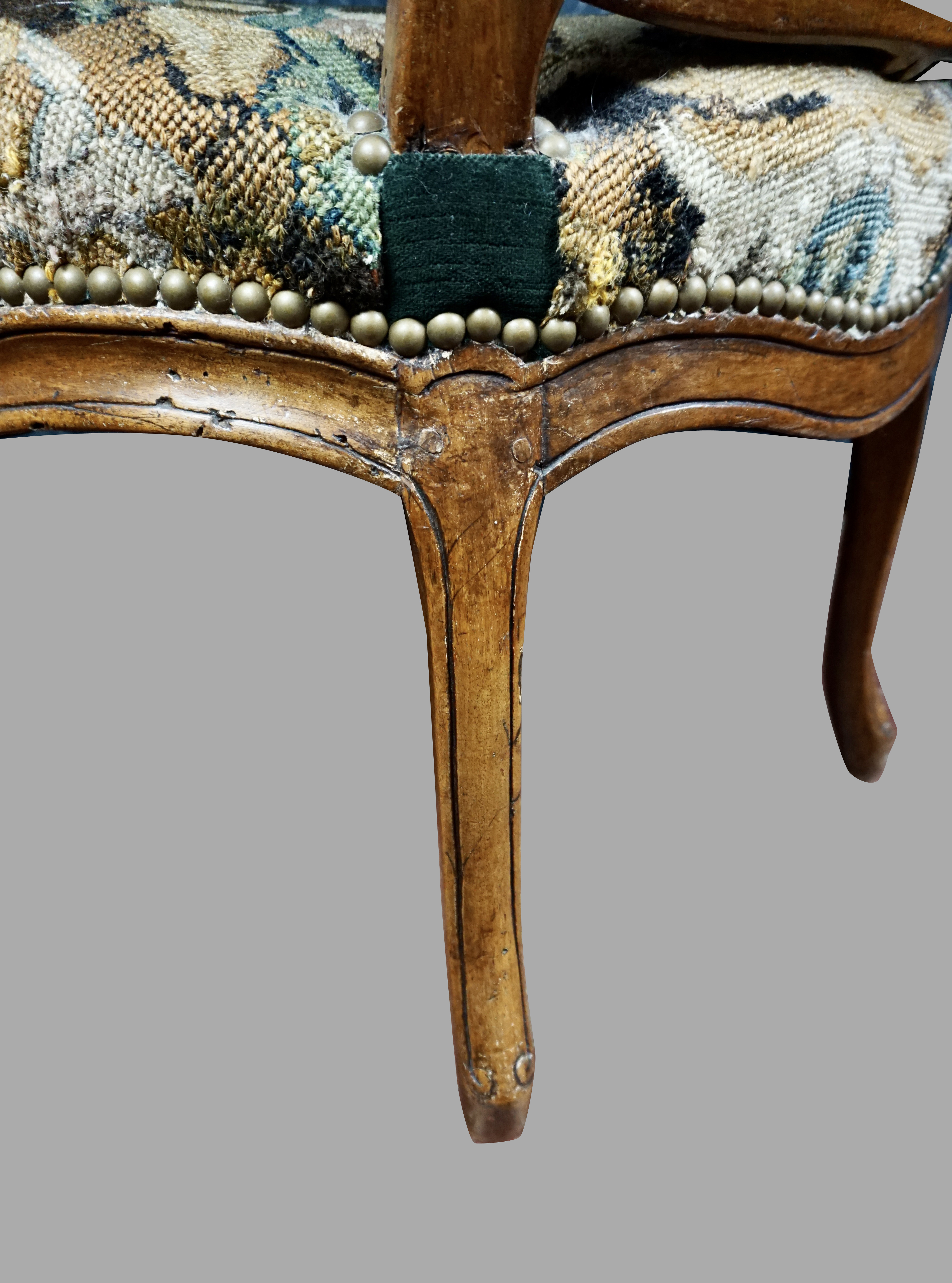 Louis XV Walnut Needlepoint Upholstered Armchair