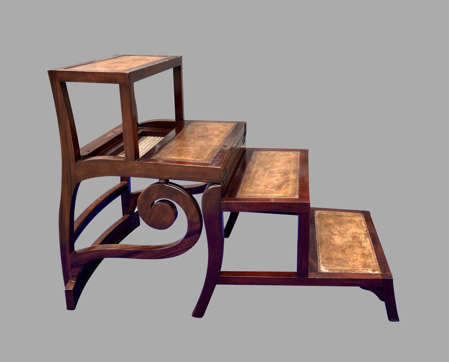 Regency Style Mahogany Metamorphic Library Chair with Four Leather Lined Steps | DANIEL STEIN Antiques San Francisco CA